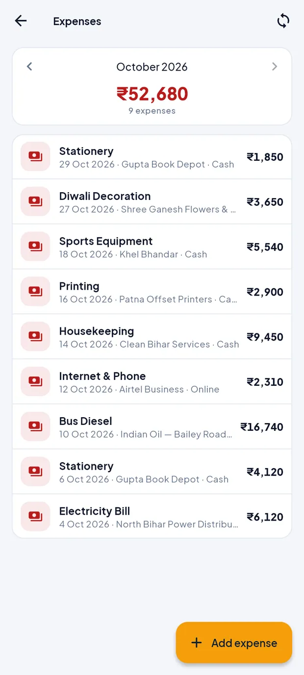 October 2026: ₹52,680 in 9 expenses.