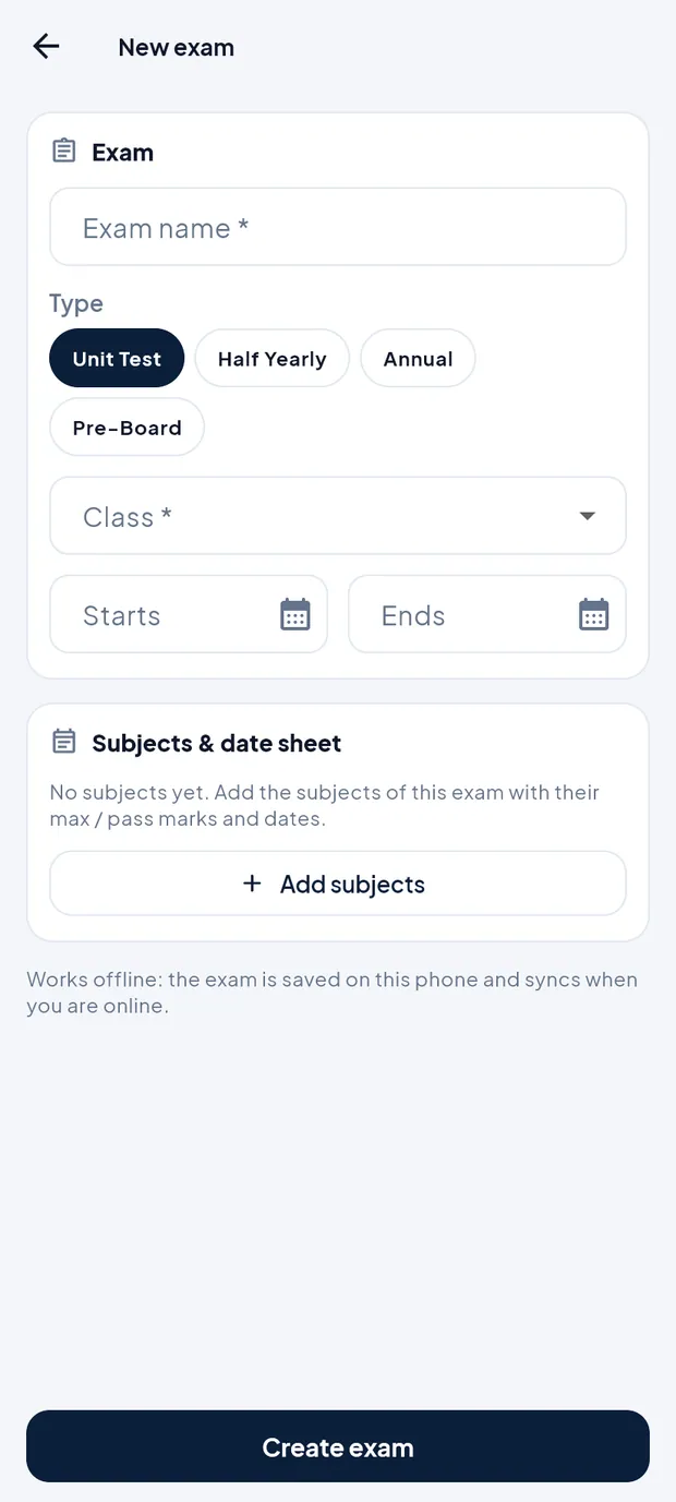 New exam form.