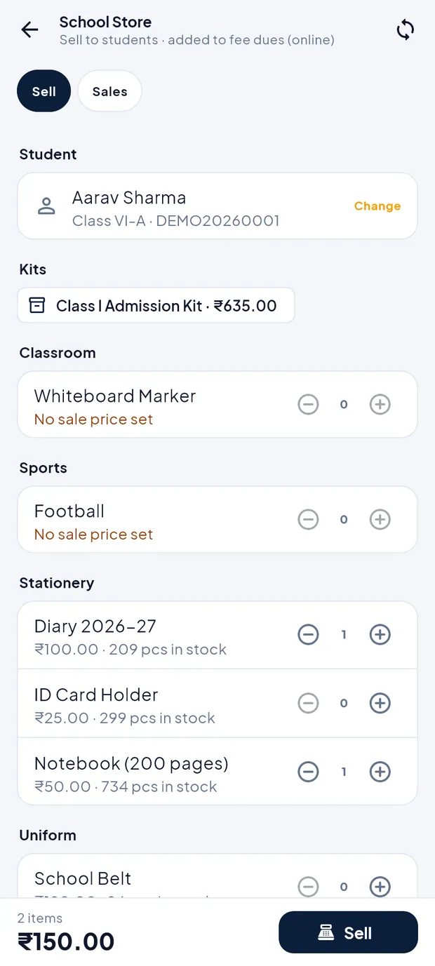 Two items added for Aarav Sharma.