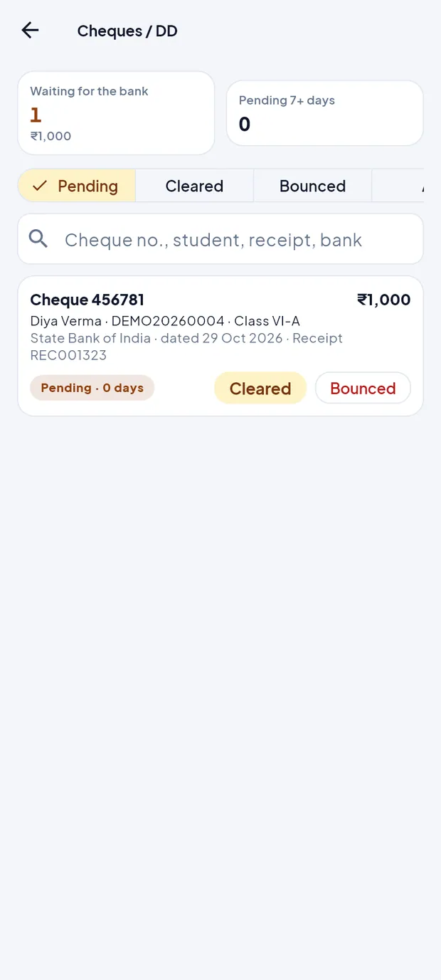 Waiting for the bank: 1 cheque, ₹1,000.