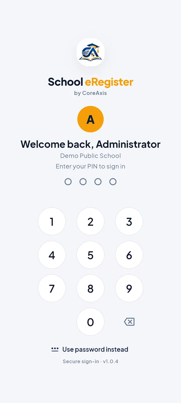 Welcome back: sign in with the PIN on a trusted phone.