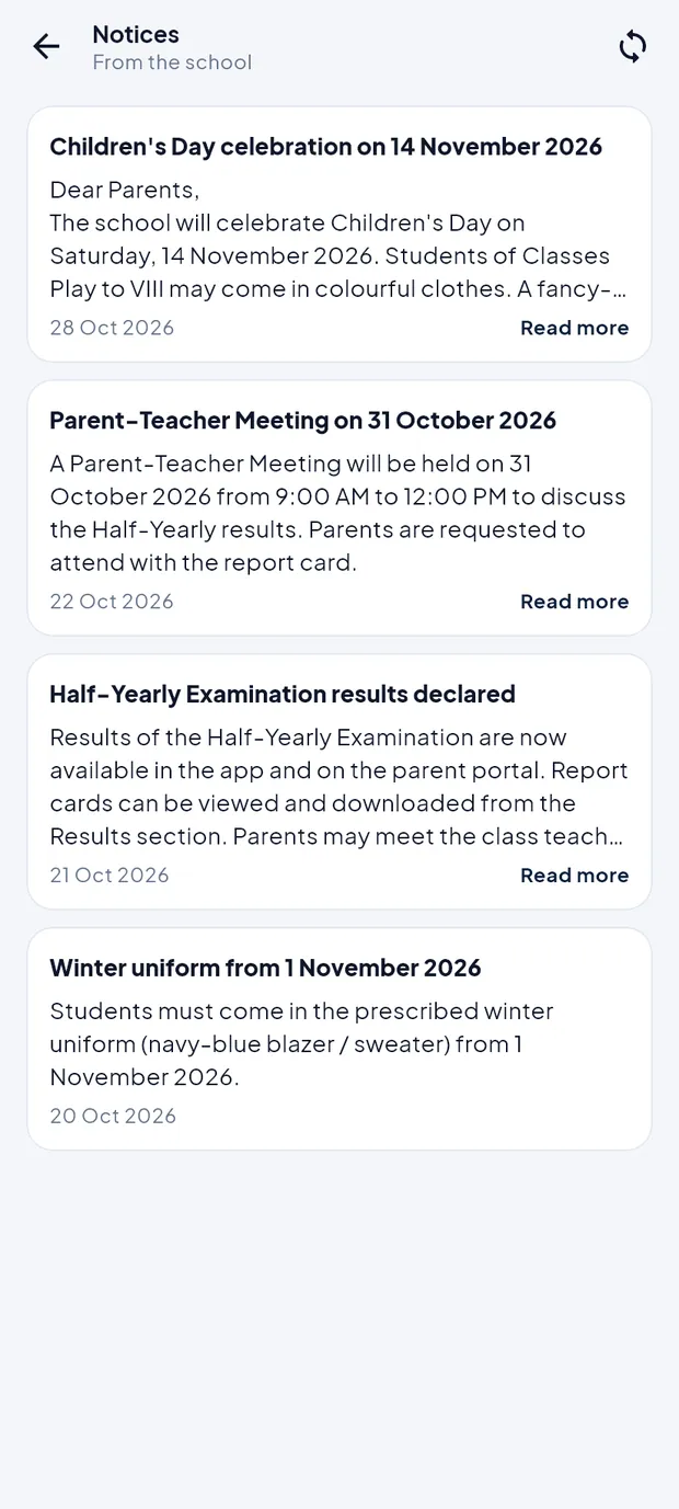 Notices from the school, newest first.