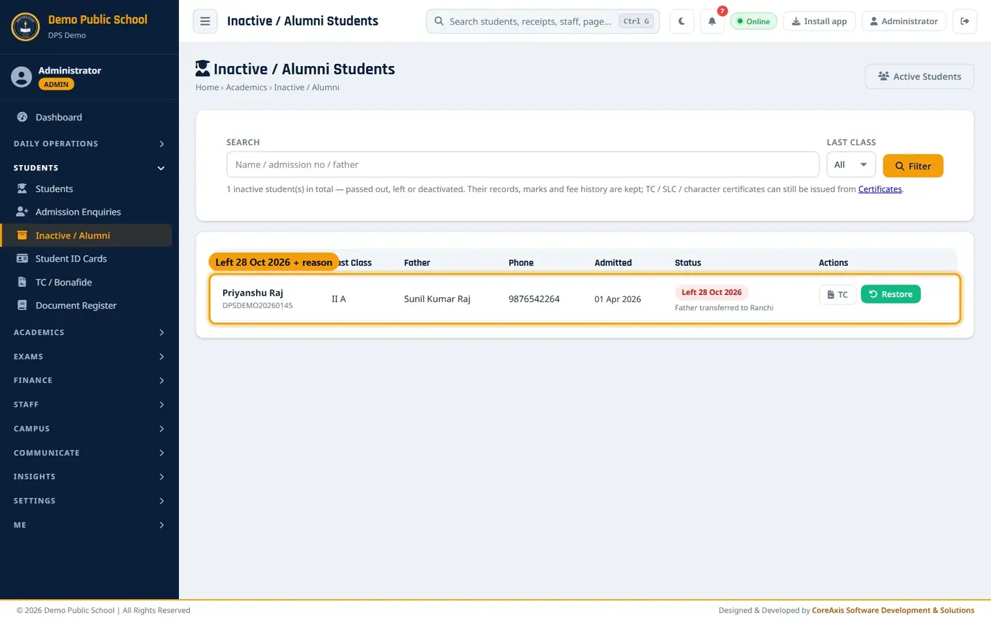 Inactive / Alumni — Demo Public School