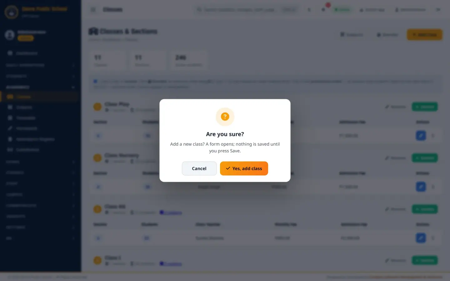 Every action on this page starts with a confirmation popup.