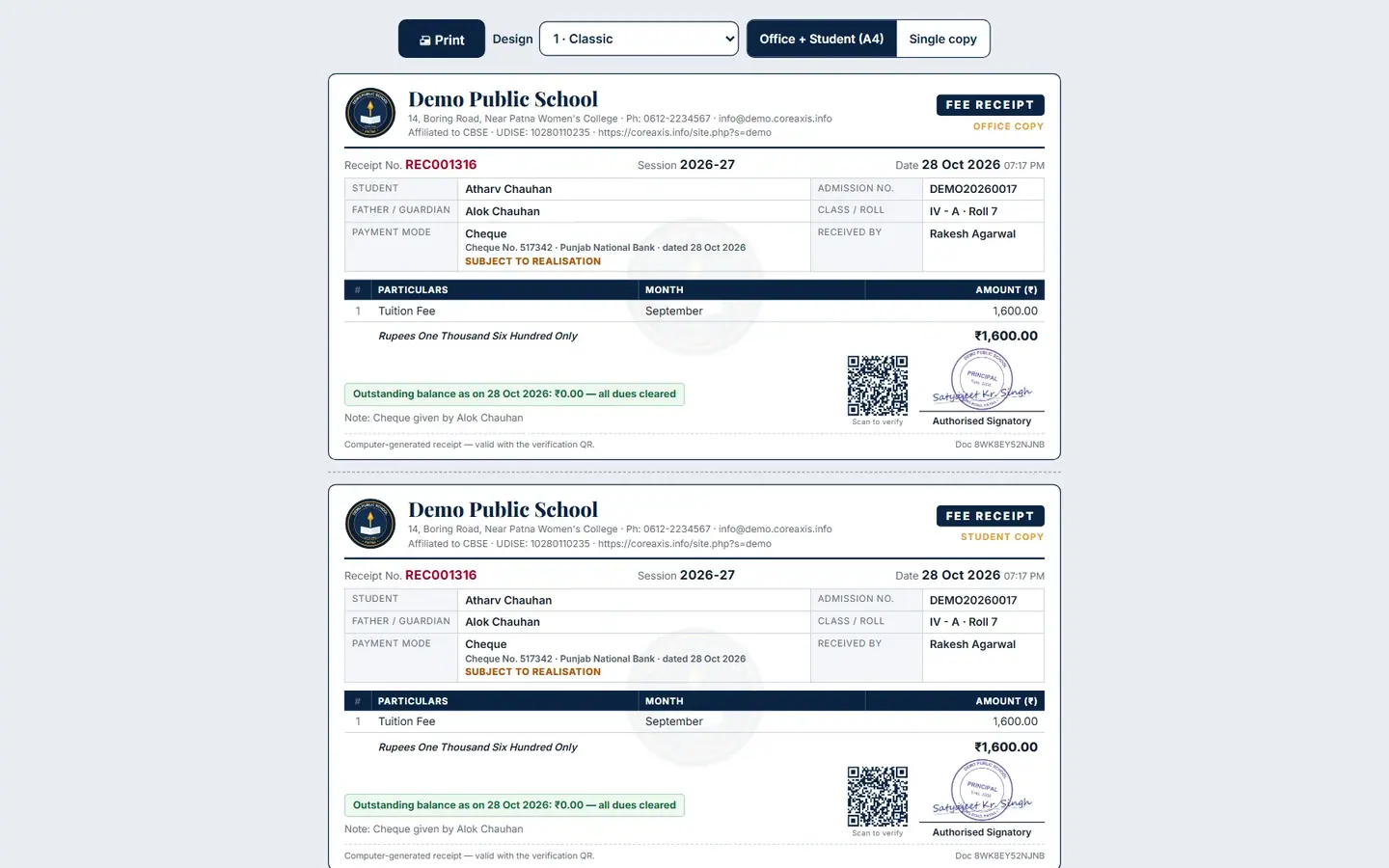 A cheque receipt is valid only after the bank clears the cheque.