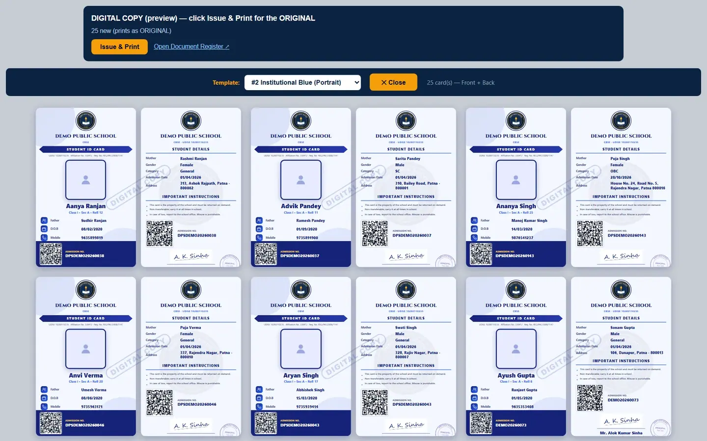 Student ID Cards — Demo Public School
