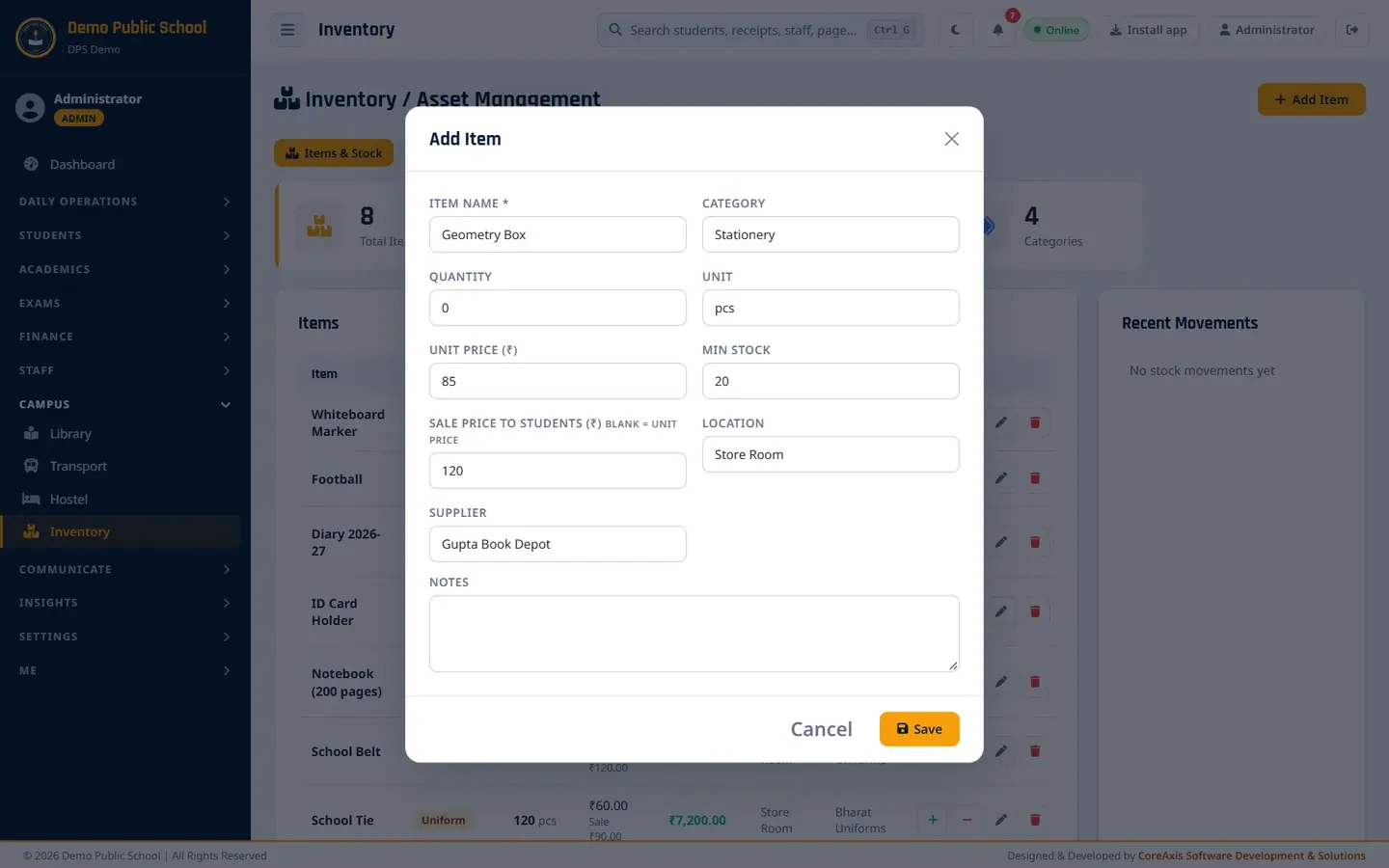 Add Item form.