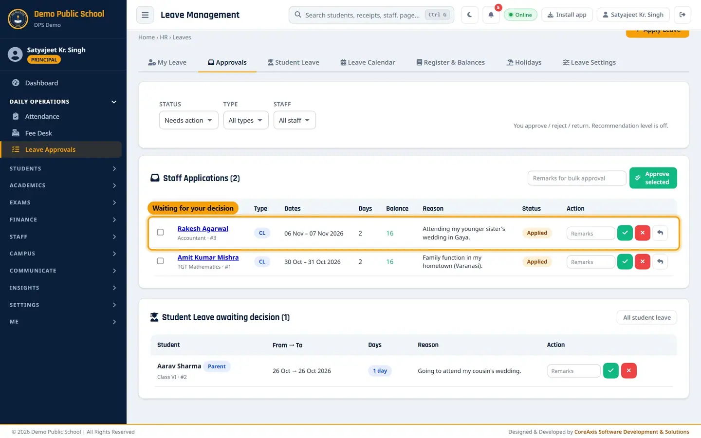 Leave Management — Demo Public School