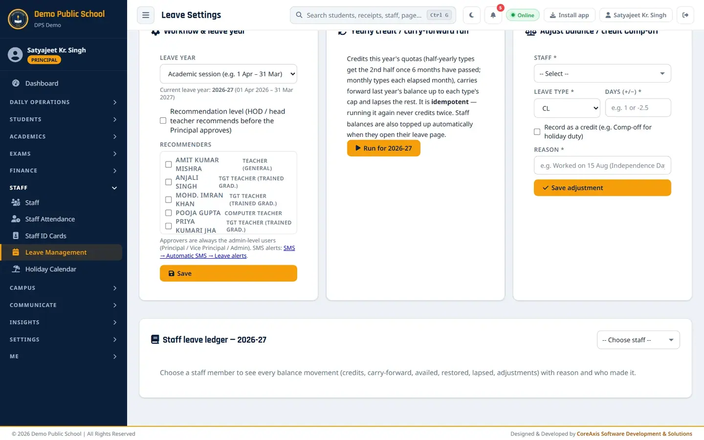 Workflow & leave year, yearly credit run and balance adjustment.