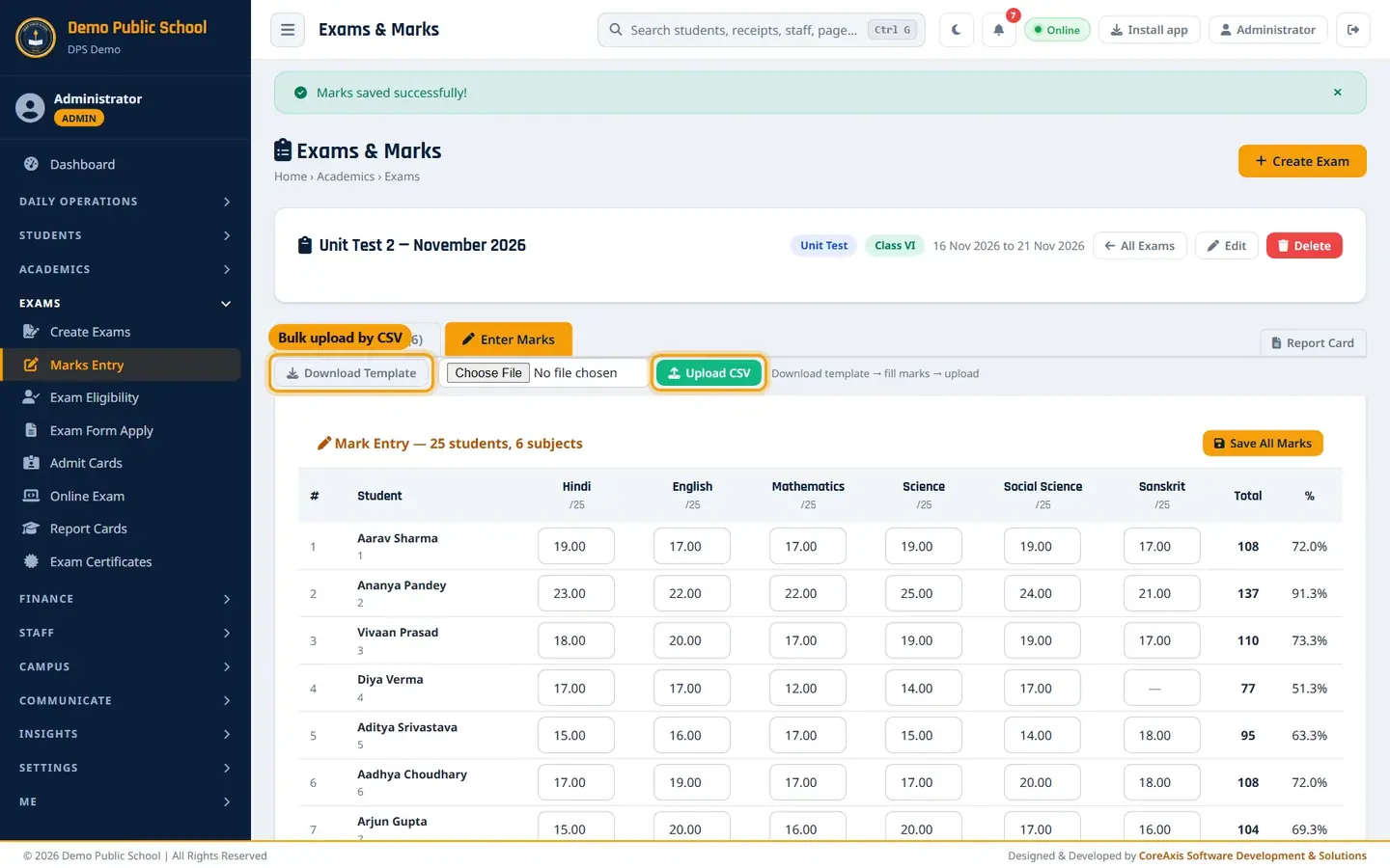 Download Template, then Upload CSV.