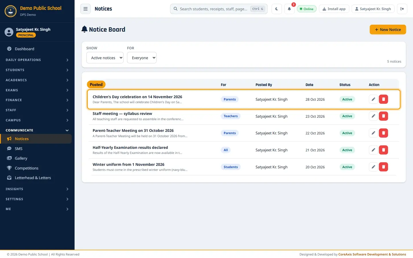Notices — Demo Public School