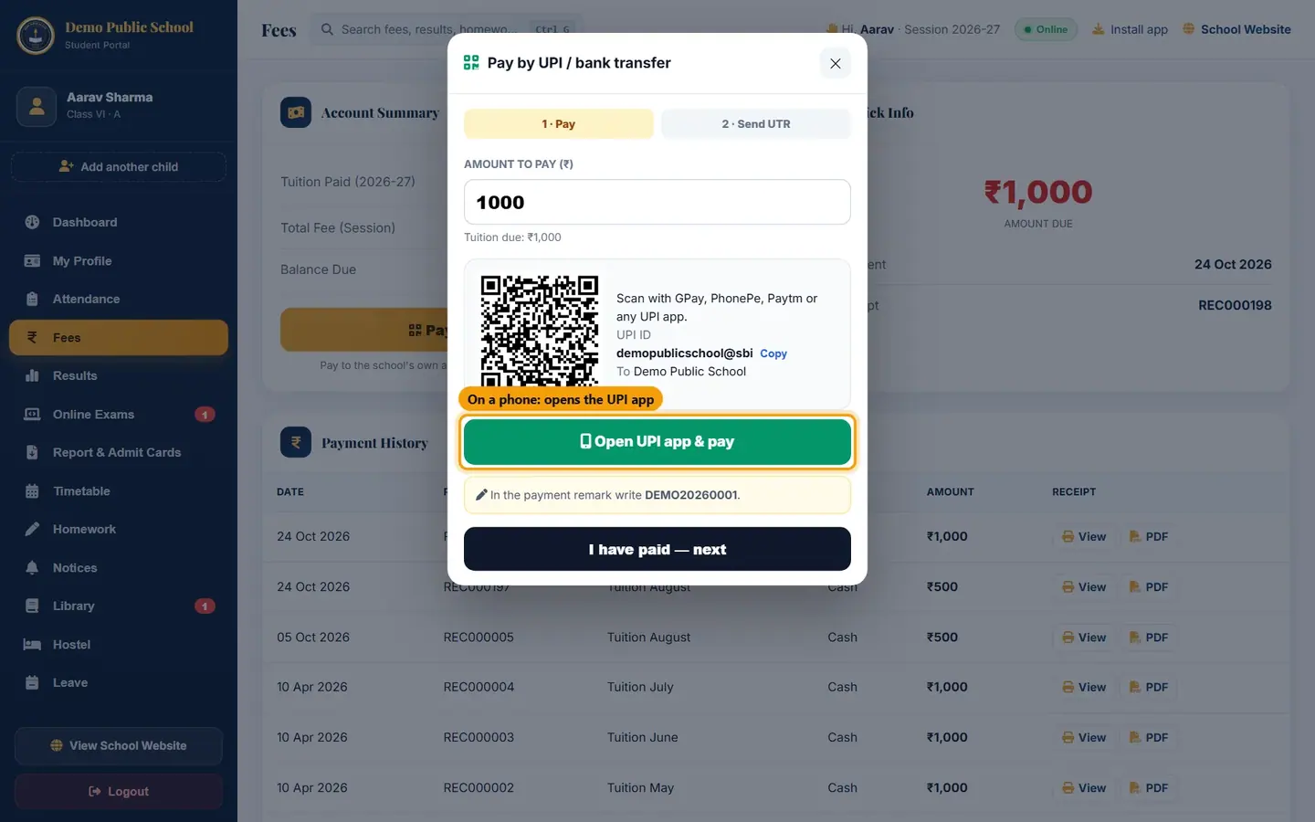 Open UPI app & pay works on phones that have a UPI app.