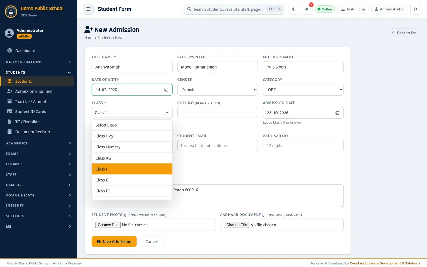 Type in the box to filter the class list.